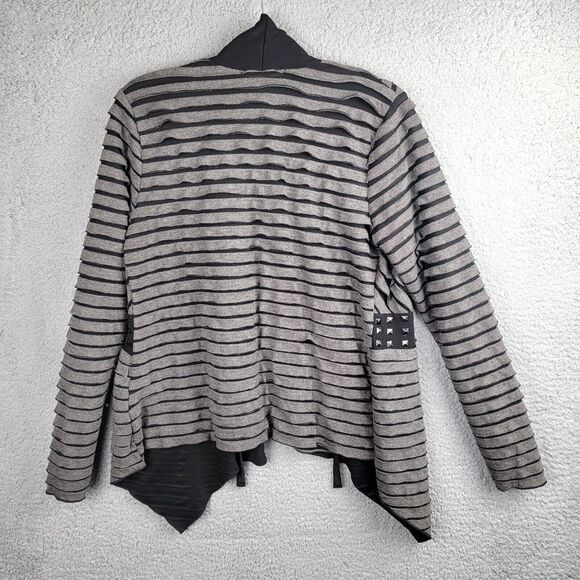 Le Grenier Waterfall Cardigan L Striped Black Gray Stud Embellished Statement - Picture 2 of 10